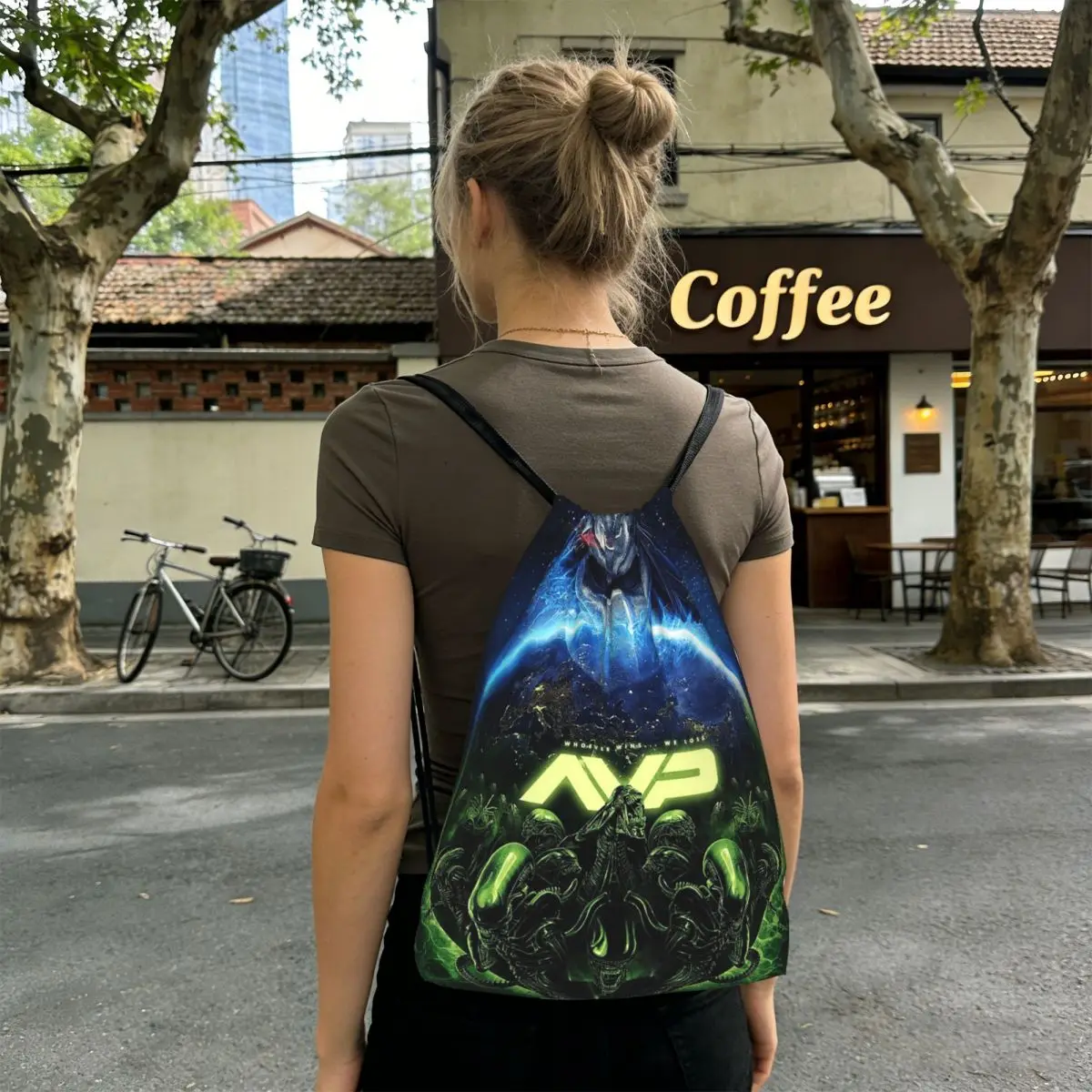 

Alien Vs Predator Horror Science Fiction Comics Backpacks Fashion Drawstring BundlePocket Shoes Bag Book BagsforMan Woman School