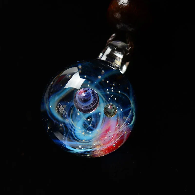 BOEYCJR Universe Glass Bead Planets Pendant Necklace Galaxy Rope Chain Solar System Design Necklace for Women