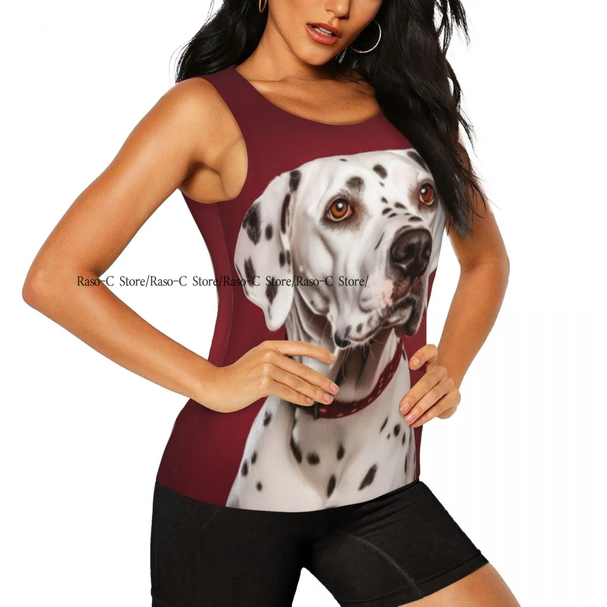 Women Sport tank Tops Loose Yoga Tops Quick Dry Workout Sport Tops Dalmatian Dog Portrait Fitness Sport Yoga Shirt