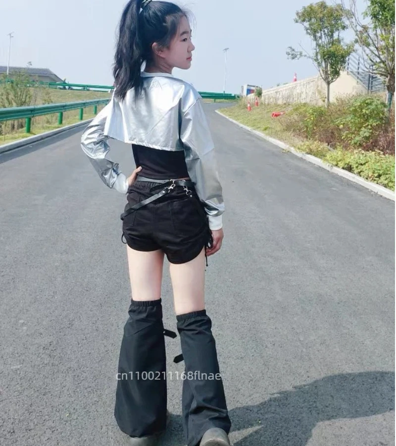 Jazzdance-voorstellingjurk voor meisjes Zilver leer Streetdance-set voor kinderen Modeshowjurk voor meisjesmodel