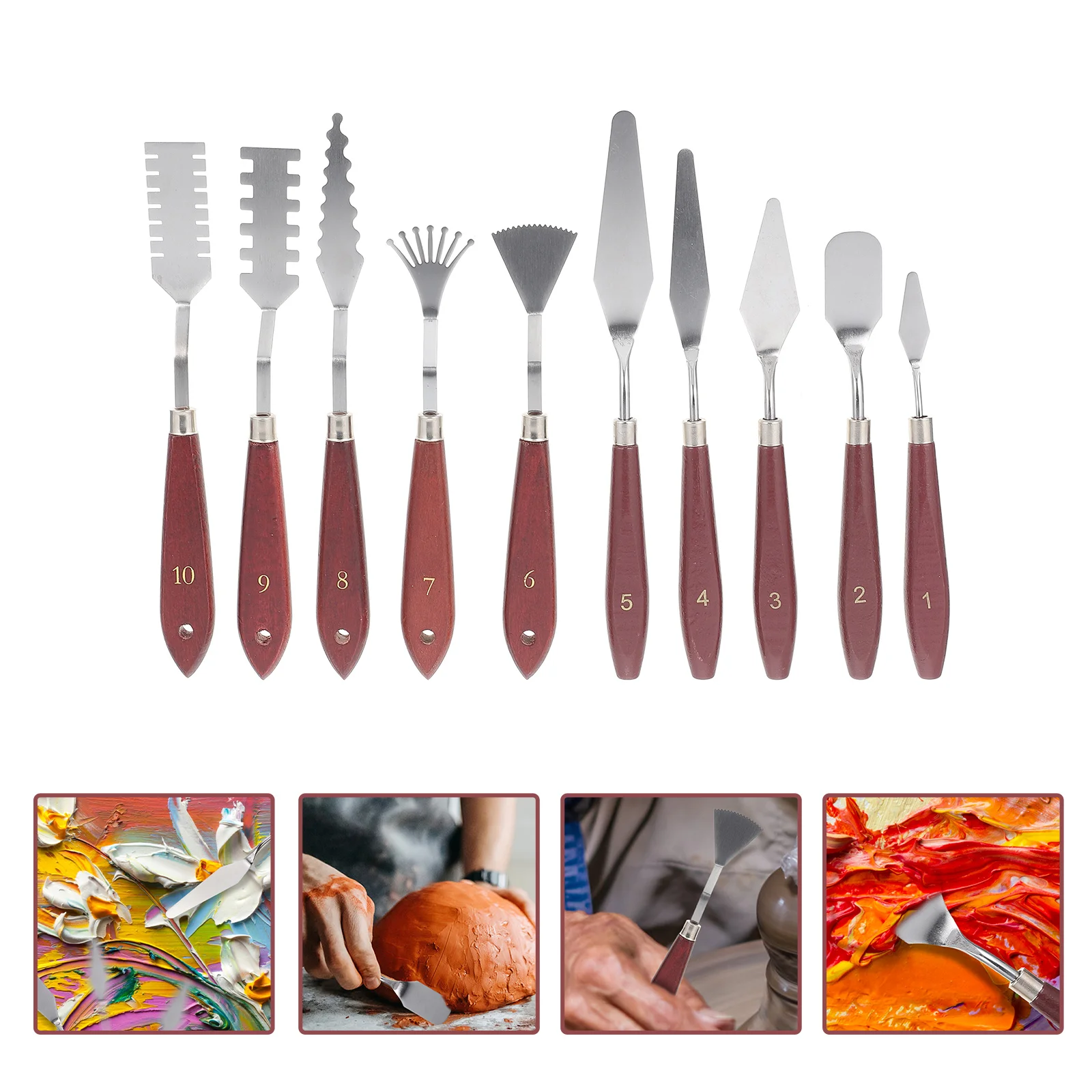 

1 Set Oil Scraper Set Acrylic Painting Tools Color Mixing Knives Wood Handle Art Supplies Stainless Steel Painting Cutters Art