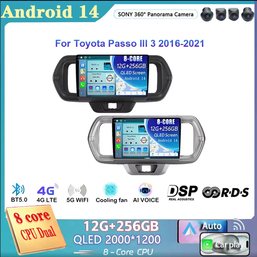 Android 14 For Toyota Passo III 3 2016-2021 Right hand driver Car Radio Multimedia Video Player Navigation GPS WIFI 4G No 2din