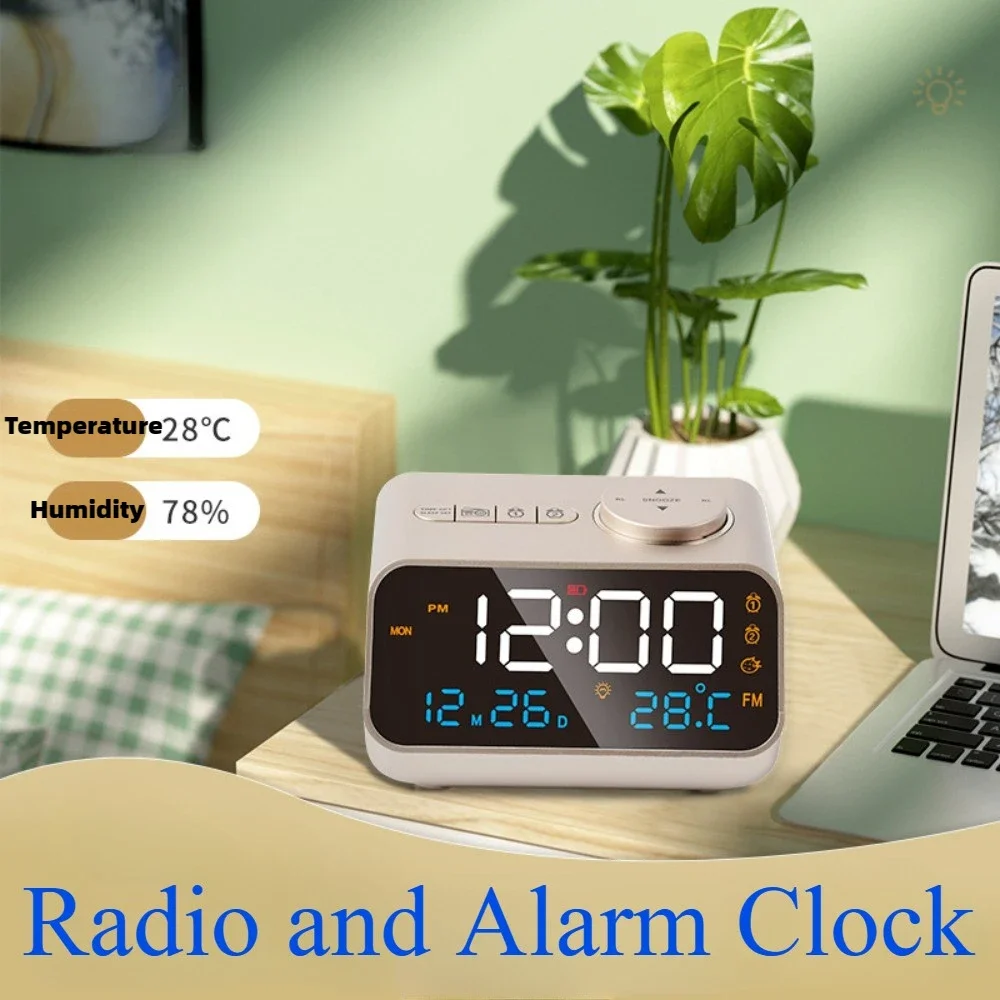 LED Smart Table Clock with FM Radio, Alarm, and Temperature & Humidity Display, Desk Clock with Voice Control