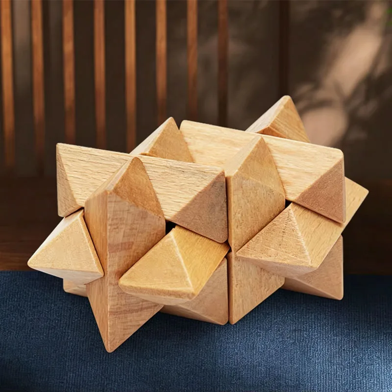 Luban Lock Double Star Wooden 3D Puzzles Interlocking Brain Teaser Adults Kids Difficulty IQ Challenge Educational Toys