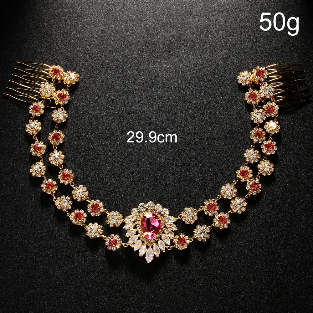 Stonefans Exotic Style Pink Crystal Head Chain Forehead Jewelry for Women Boho Bridal Rhinestone Forehead Chain Wedding Party