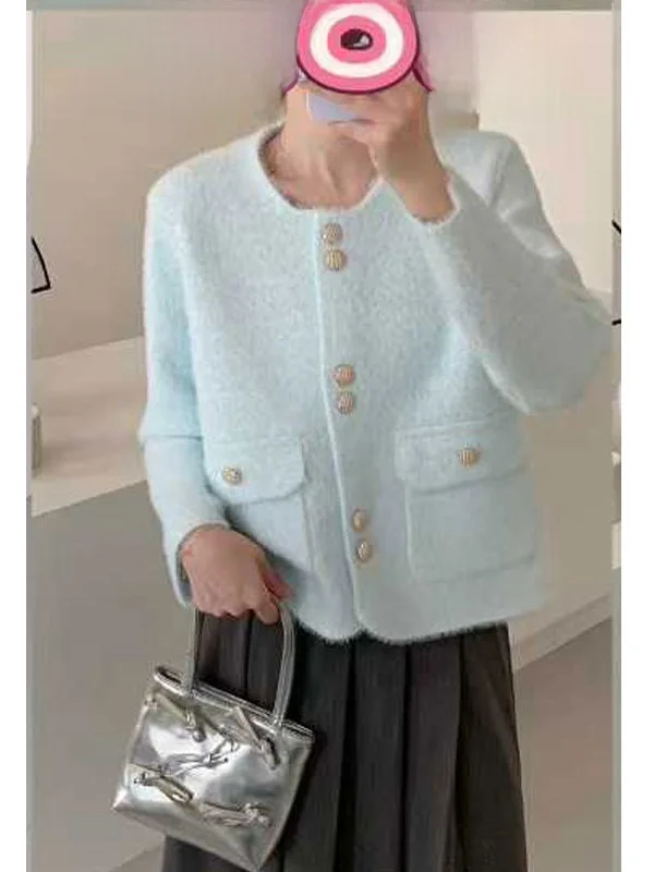 เสื้อกั๊กไหมพรมถักสำหรับผู้หญิง ทรงกลม กระดุมเดี่ยว ผ้ามิงค์เทียม หรูหรา สไตล์ลำลอง แฟชั่นฤดูใบไม้ร่วง ฤดูหนาว