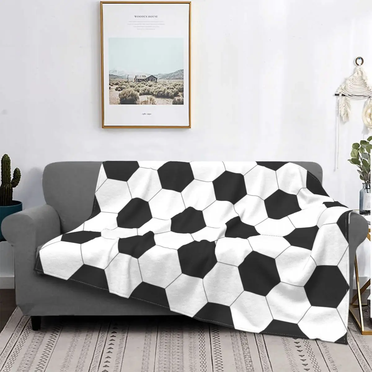 Balls Sports Fleece Throw Blanket Soccer Football Blankets for Home Bedroom Lightweight Bedroom Quilt