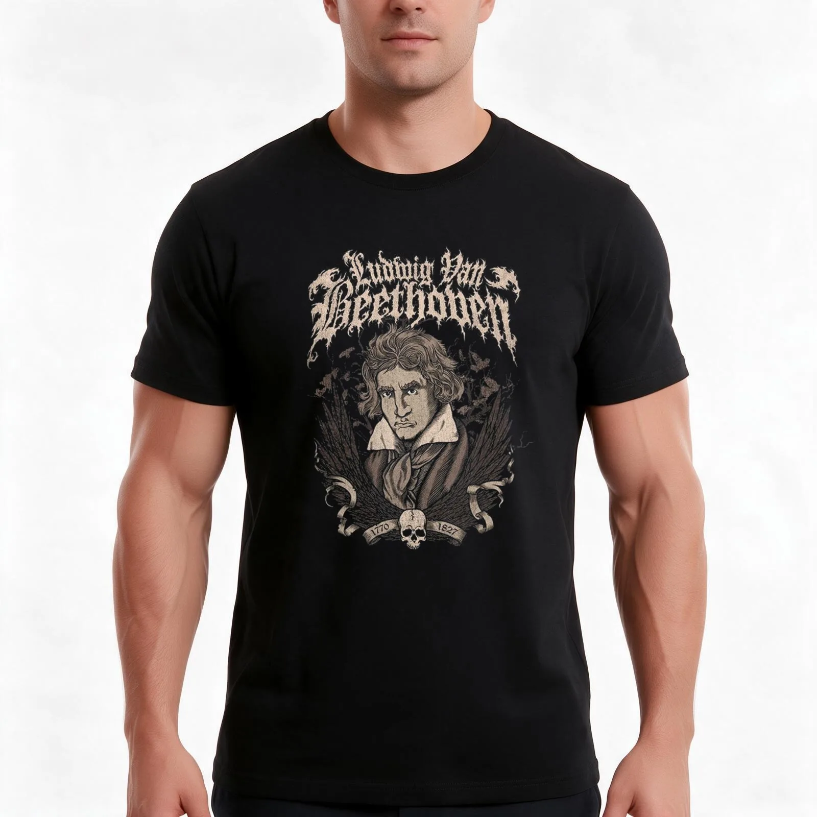 Ludwig-Van-Beethoven-Death-Metal T-Shirt Summer Casual Cotton Tee Oversized Streetwear Tops Vintage Graphic Print