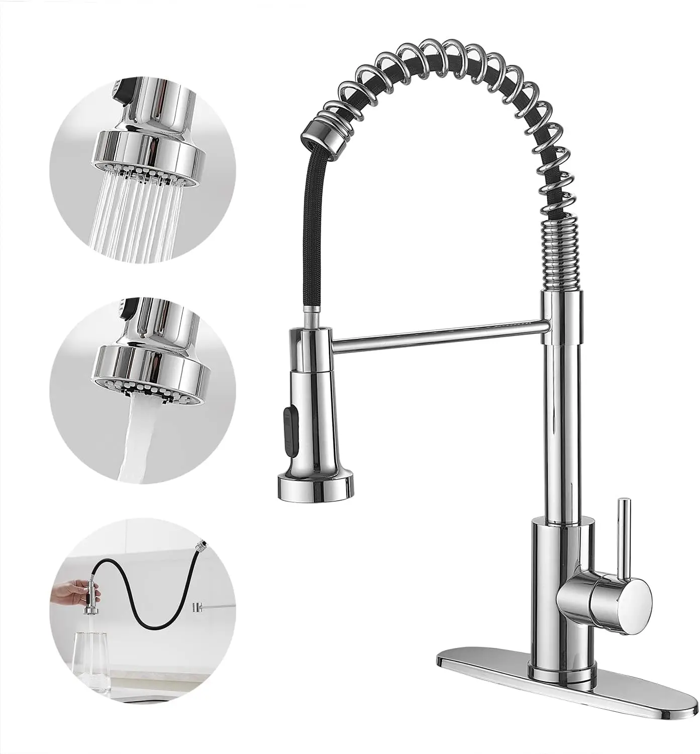

Chrome Kitchen Faucet with Pull-Down Sprayer, Stainless Steel Single Handle Farmhouse Sink Faucet for RV, Camper, Laundry, Utili