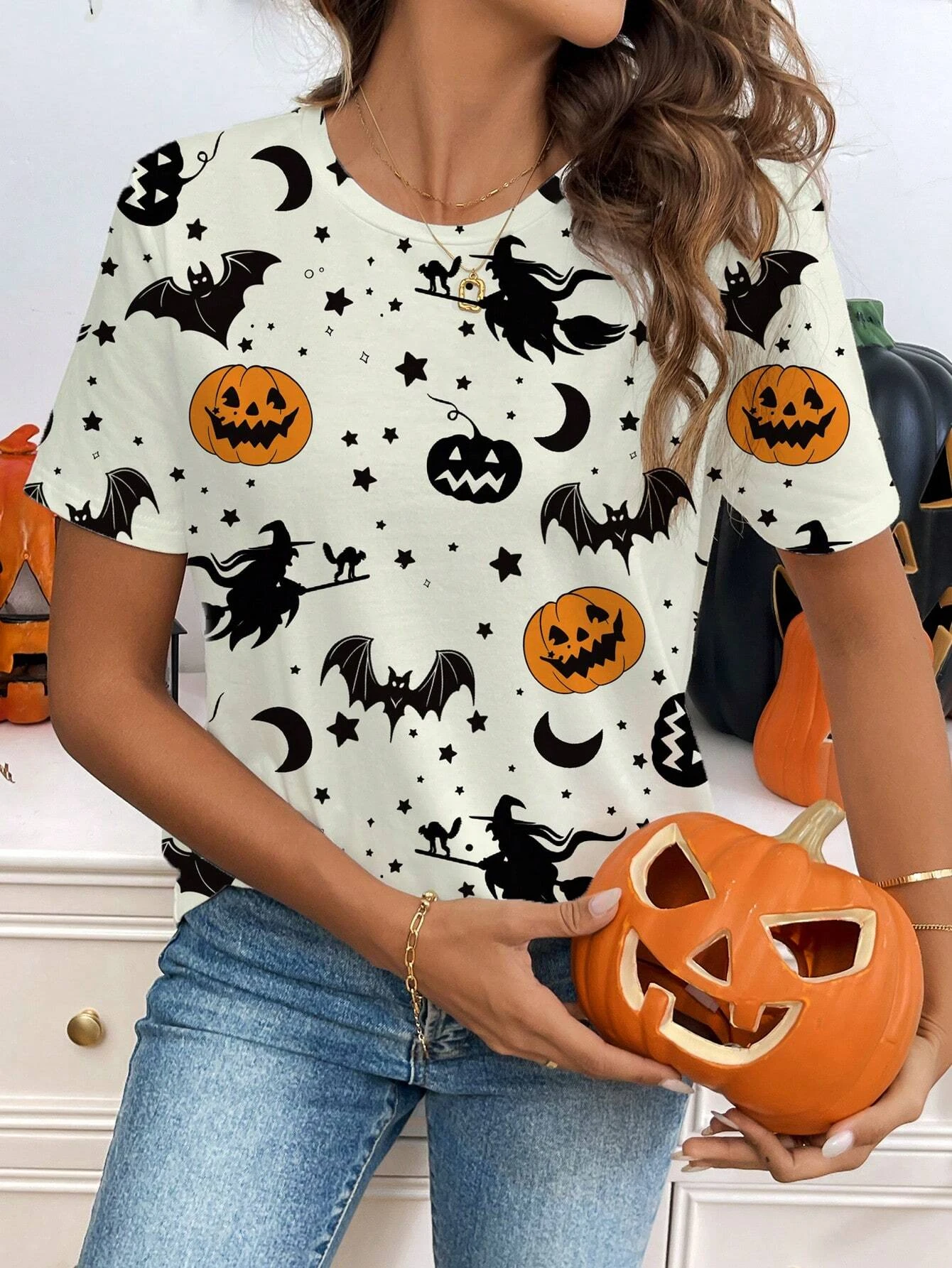 Frauen Geist Kürbis Grafik Kurzarm T-Shirt Halloween Kostüm Hip-Hop Streetwear Frau Kleidung Y2k Damen Kleidung Top Tees