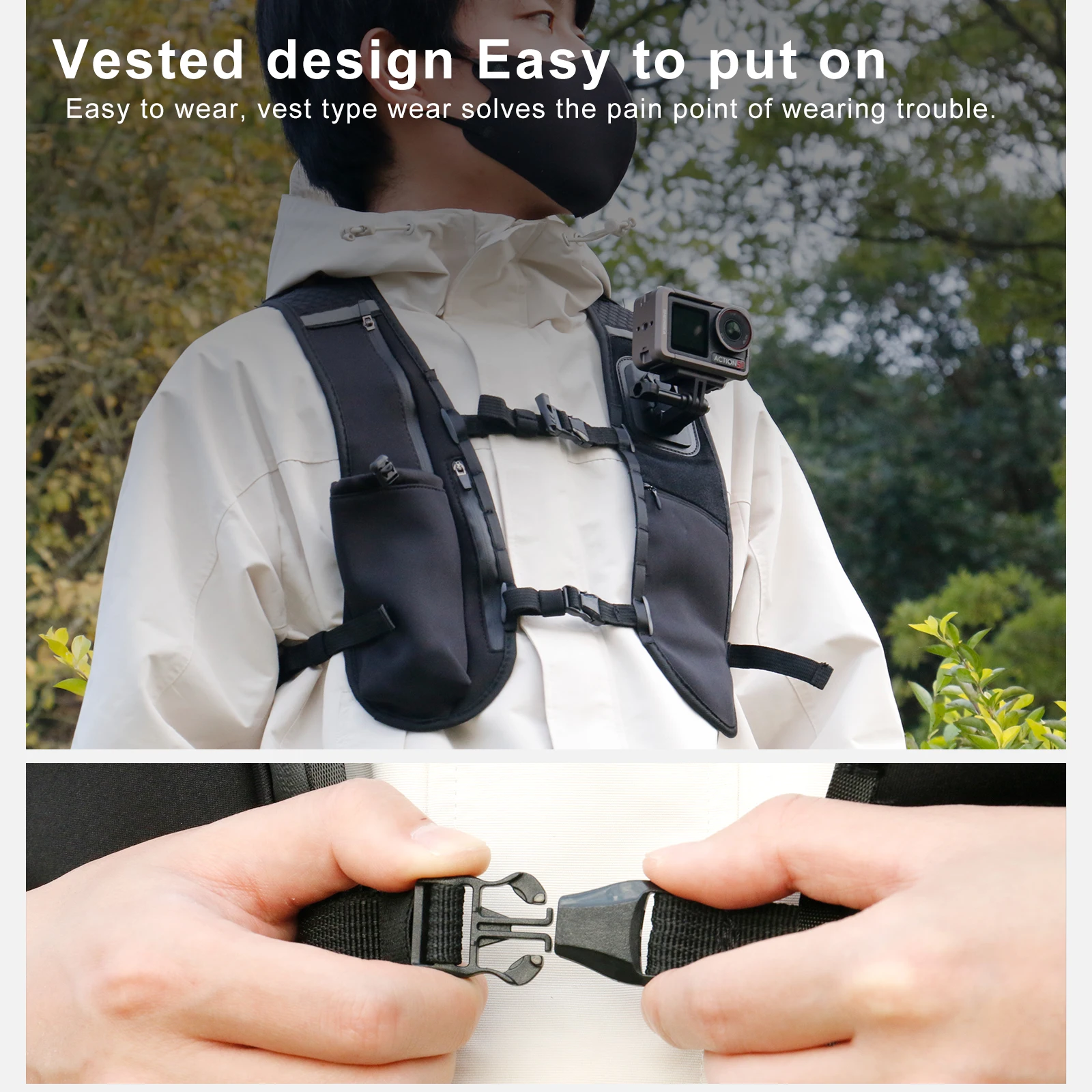 Chest Mount Strap,Backpack Shoulder Strap Mount for GoPro hero 13 12 11 10 9 DJI OSMO Action 5 Pro/4/3 Adjustable Running Vest