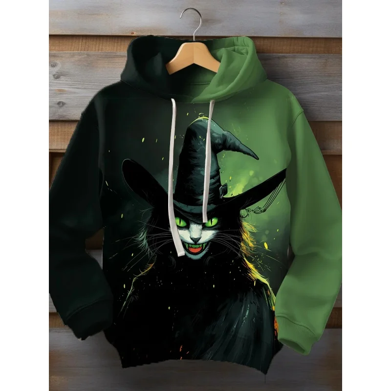 

3D Print Wizard Cat Hoodie For Men Wolf Pumpkin Crow Pattern Long Sleeve Tops Casual Sweatshirt Harajuku Pullover Loose Hoodies