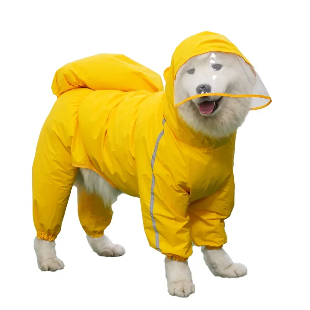 

Husky Dog Clothes Hooded Raincoat Waterproof Removable Dogs Large Samoyed Fully-covered Tail for Jacket Pet Rain Cover With