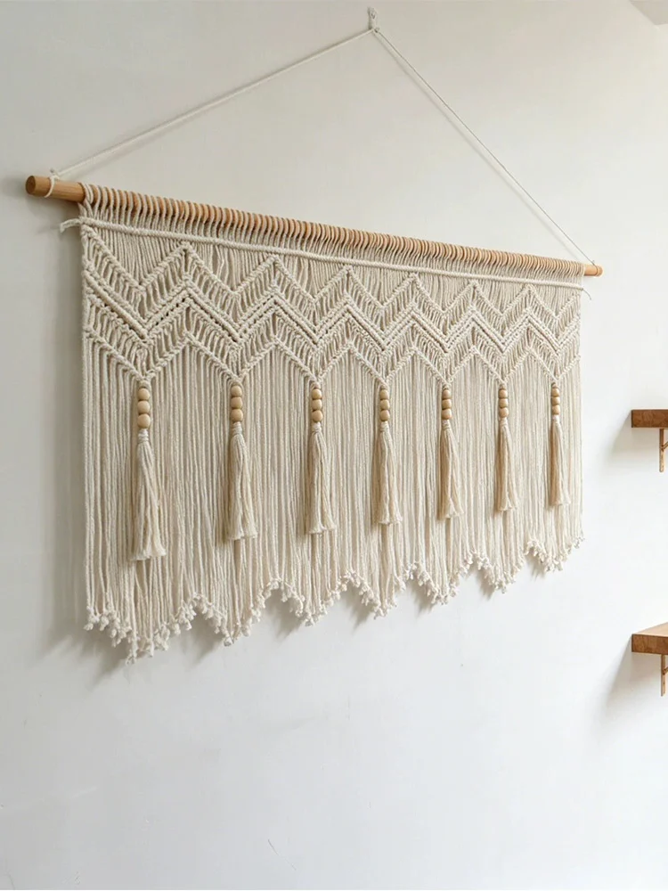 Handmade Tassel Wall Hanging Decorative Door Curtain Nordic Original Wood Style Living Room Sofa Background Entrance Hall