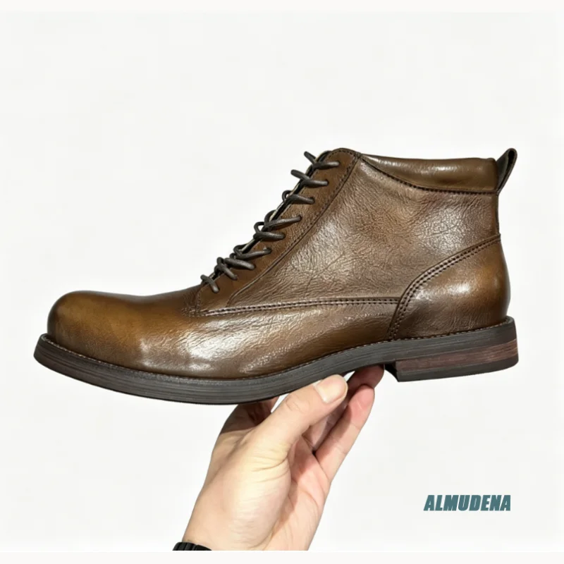 

Brown Round Toe Lace-Up Ankle Boots Men's Block Heel Daily Office Casual Outdoor Street Style Fashion Business Shoes