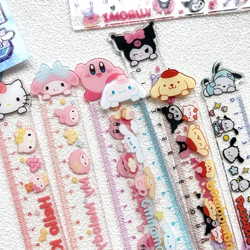 

35pcs/lot Sanrio Melody Kuromi Acrylic Ruler Kawaii Kitty Drawing Bookmark Promotional Stationery Gift School Supplies