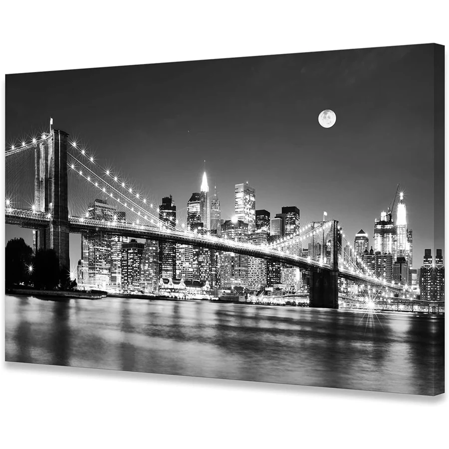 Brooklyn Bridge Night Scene diamond painting Landscape Art 5D mosaic Moon Night New York City Scene black white home decoration