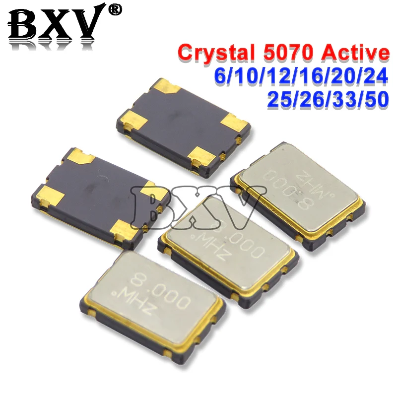 5PCS Active Crystal Oscillator 5070 SMD OSC 6Mhz 10Mhz 12Mhz 16Mhz 20Mhz 24Mhz 25Mhz 33Mhz 50Mhz 7050 5*7 New Crystal Oscillator