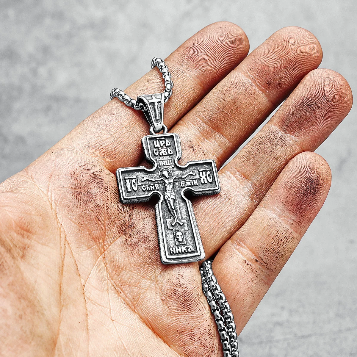 316L Stainless Steel Jesus Cross Pendant Vintage Friday Men Necklace Retro Chain Religion Rock Punk for Biker Male Jewelry Gift