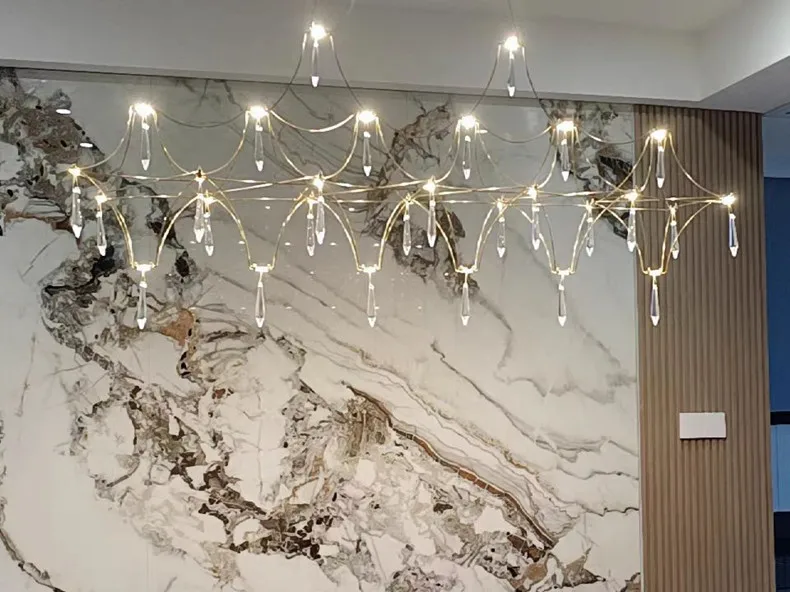 Restaurant Strip Chandelier Postmodern Light Luxury Lobby Front Desk Lamp Designer Minimalist Bar Dining Table Crystal LED Lamp