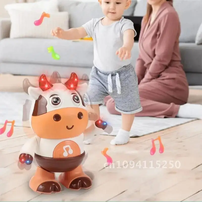 robots cute cow sing dance with music light swinging children Little dolls early toys Learning electric Baby Educational gifts