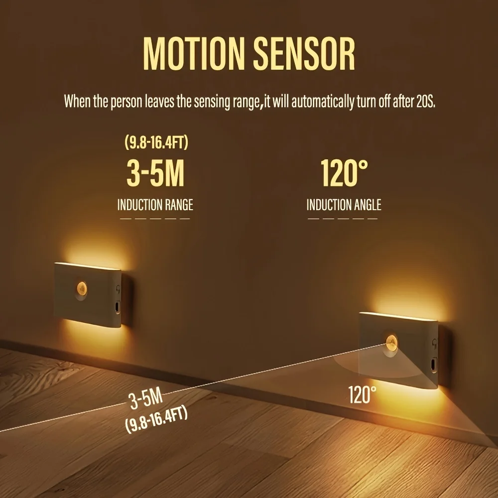 LED Smart Sensor Night Light Wireless USB Rechargeable Sensor Wall Light with Motion Sensor for Bedroom, Hallway