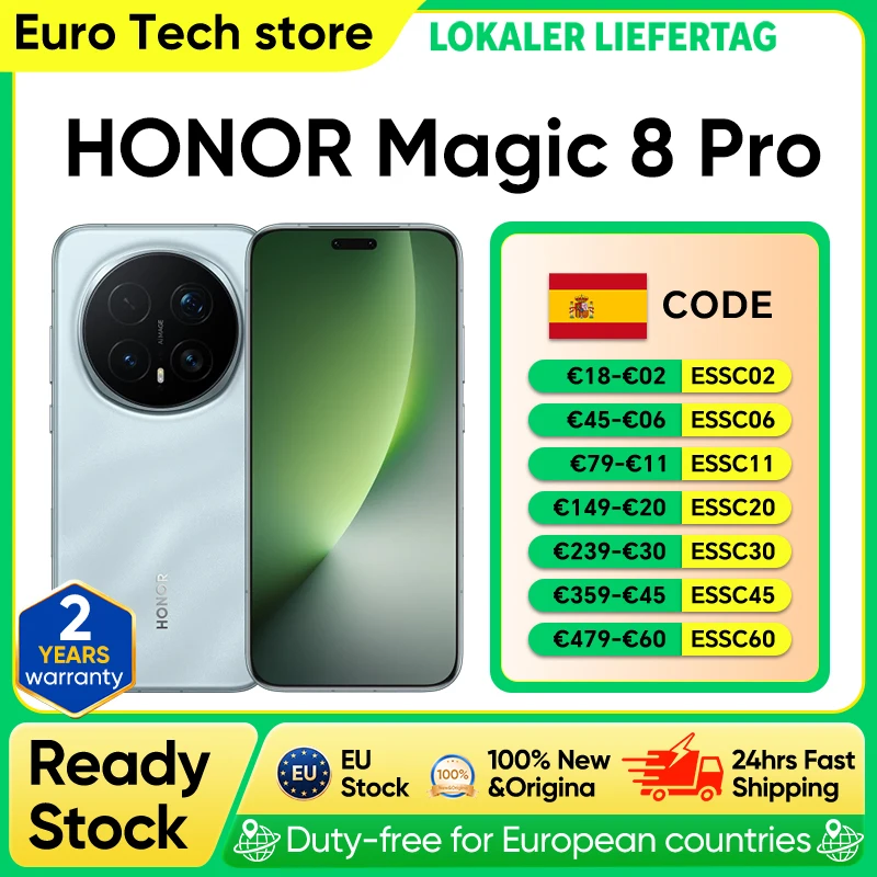 Version européenne du smartphone Honor Magic 8 Pro 5G, Snapdragon 8 Elite Gen 5, 200MP AIMAGE, 6270mAh, 100W, 6.71'' OLED, NFC, eSIM, HONOR