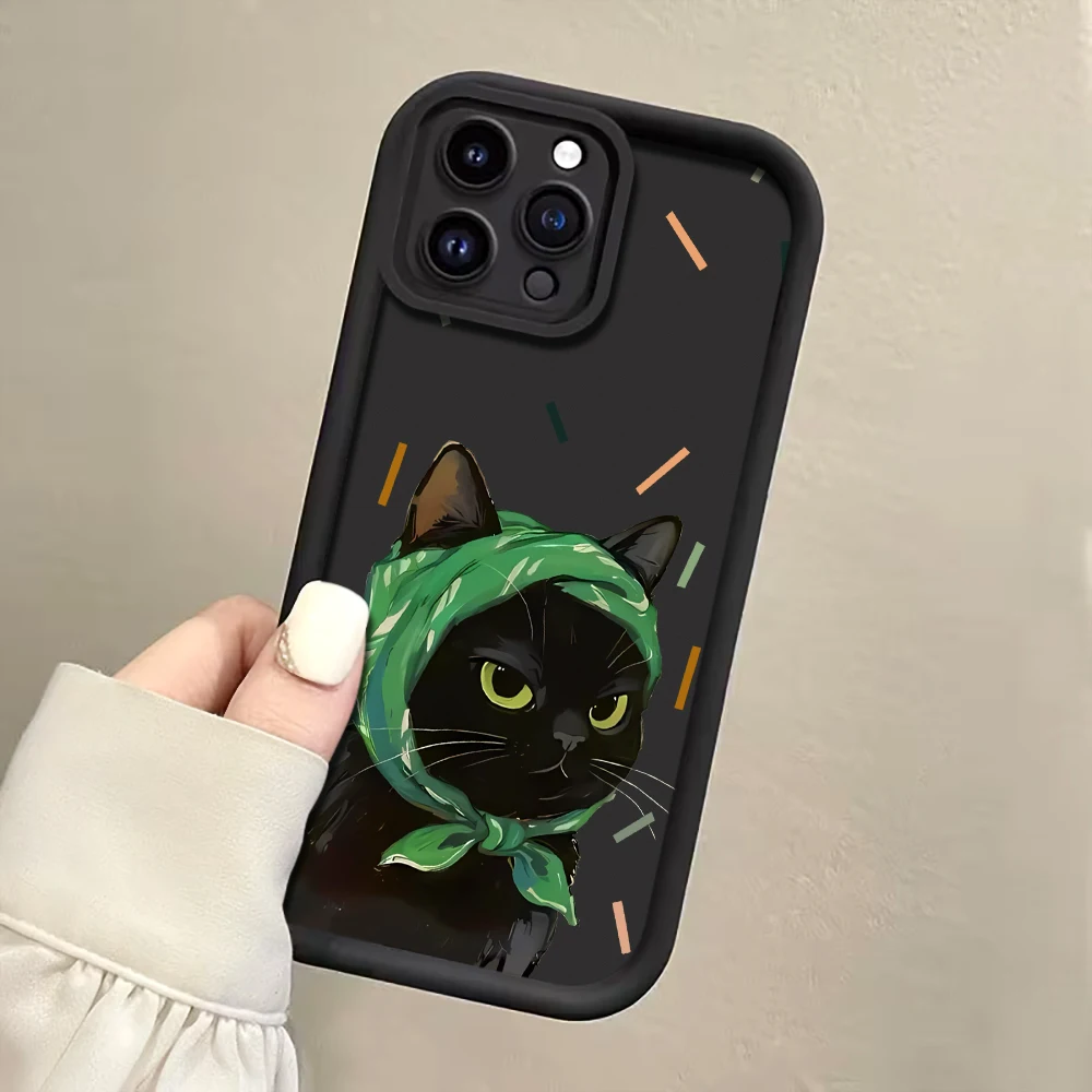 Ölgemälde-Katzen-Handyhülle mit Trageriemen für iPhone 11 12 13 14 15 16 17 Pro Max 15 14 13 Plus 17E Stoßfeste Matte Silikonhülle – Detail 5