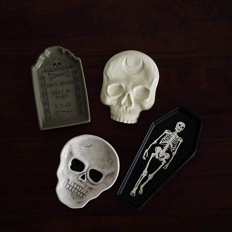 Nordic retro skeleton ceramic dinner plate household Dim sum dessert plate modelling plate shooting props festival decoration