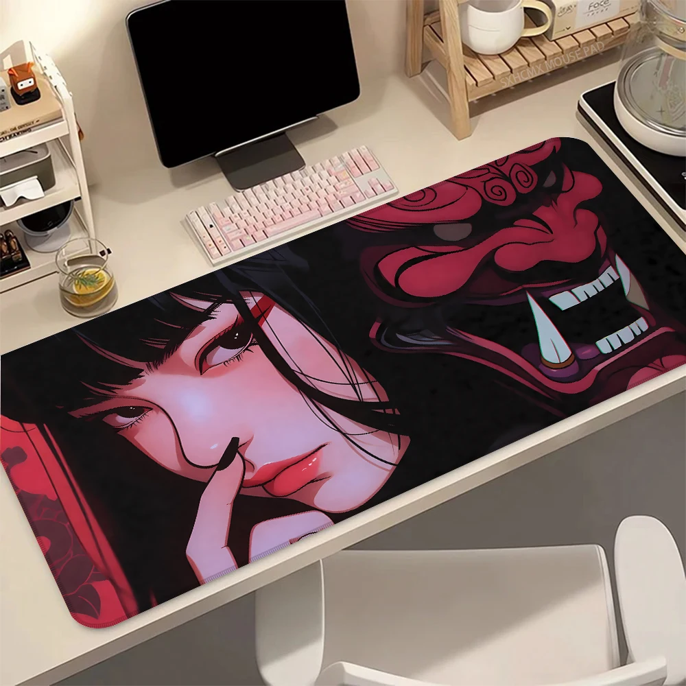 Mouse Pad Anime Yomu Yakadashi Manga Gaming Mousepad Laptop Keyboard Mat Soft Rubber Carpet with Devil Oni Mask for PC Gamer