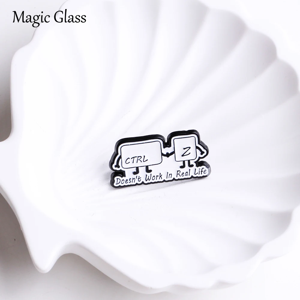 Cute Keyboard Key Character Lapel Brooch, Funny Programmer Slogan Badge Backpack Clothing Bag Decor Jewelry Gift