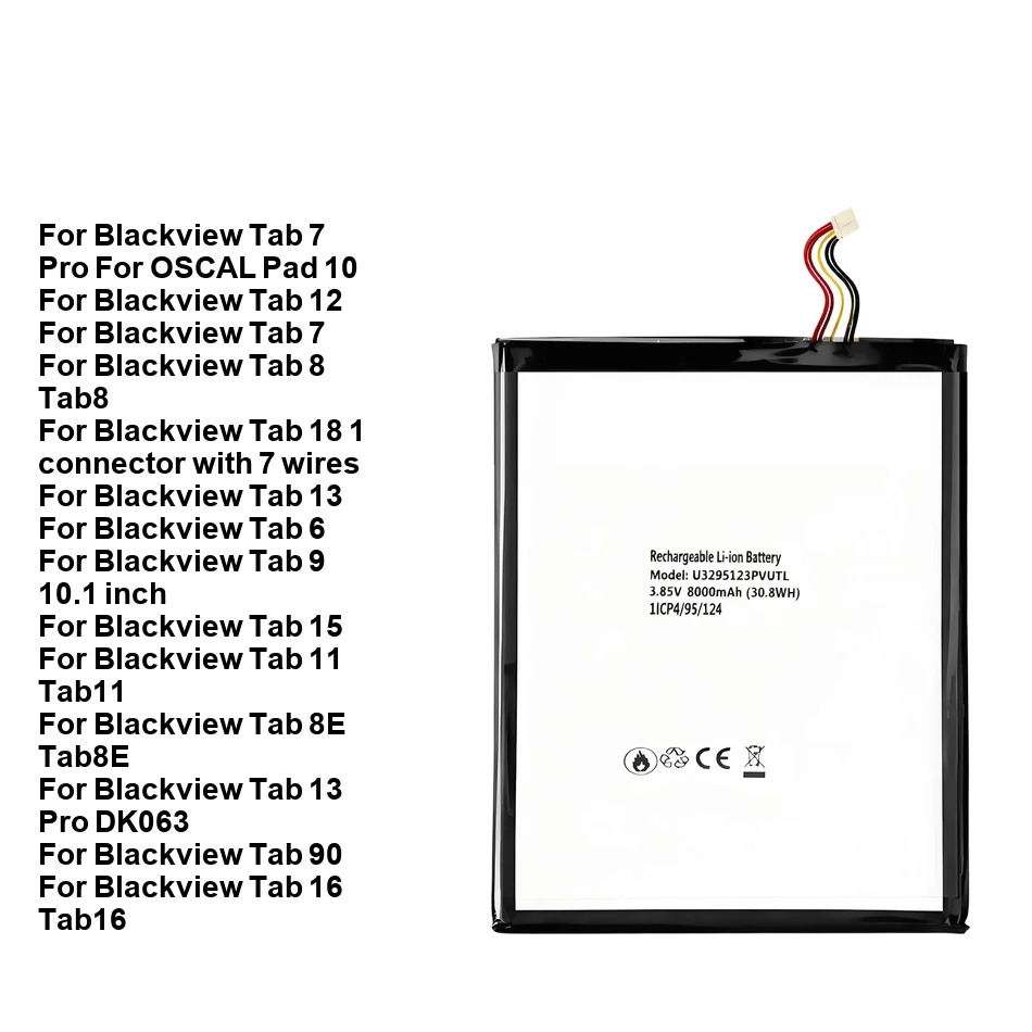 

Li327490HT-A (Версия с резьбой) Аккумулятор LIU309094PVUTL для Blackview Tab 8E 1 6 8 9 10.1 11 12 13 15 16 18 90 7 Wires Pro