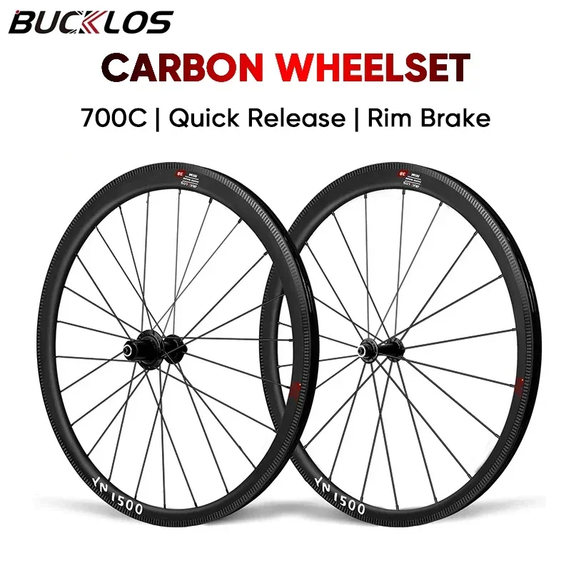 BUCKLOS Road Racing Bike Wheelset 700C Carbon Rim Clincher Bicycle Wheels Tubeless 38mm Wheels QR V Brake 11 Speed Wheelset