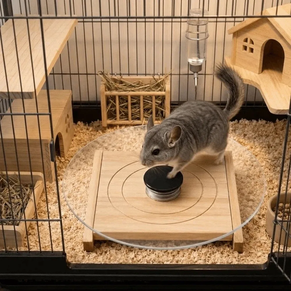 glass-hamster-running-wheel-long-lasting-stable-chinchilla-running-plate-with-wood-base-silent-small-animal-health-runner