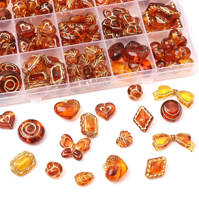 Exquisite Acrylic Beads brown Color Baroque Styles Beads Charms Heart Flower Beads for Necklace Bracelet DIY Jewelry Making