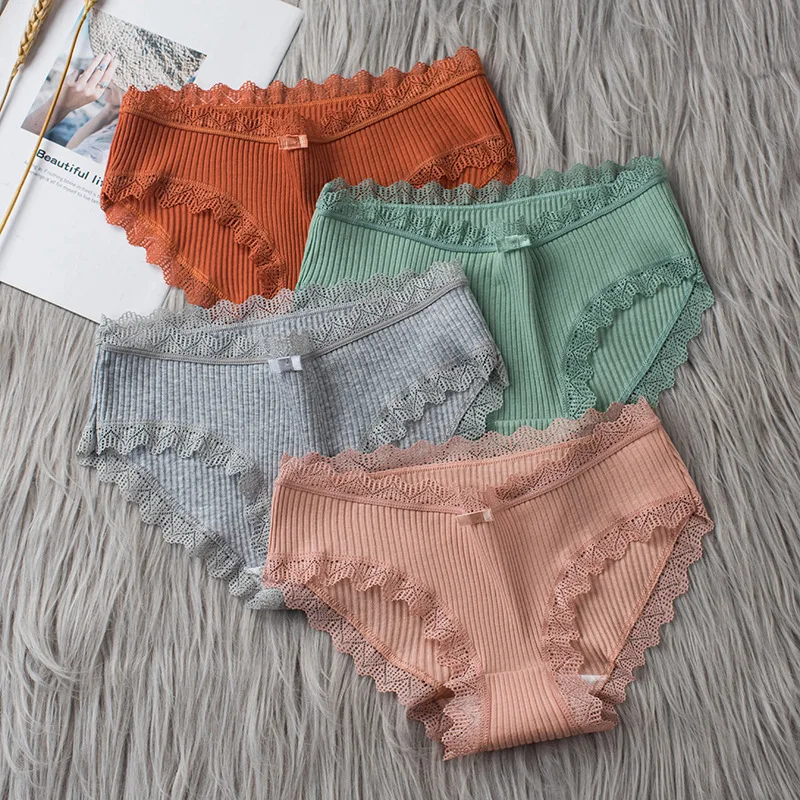 

Lingerie Underwear Women Bow New Lace Panties Briefs Low Waist Solid Color Girls Cotton Femal Ropa Interior Femenina K019