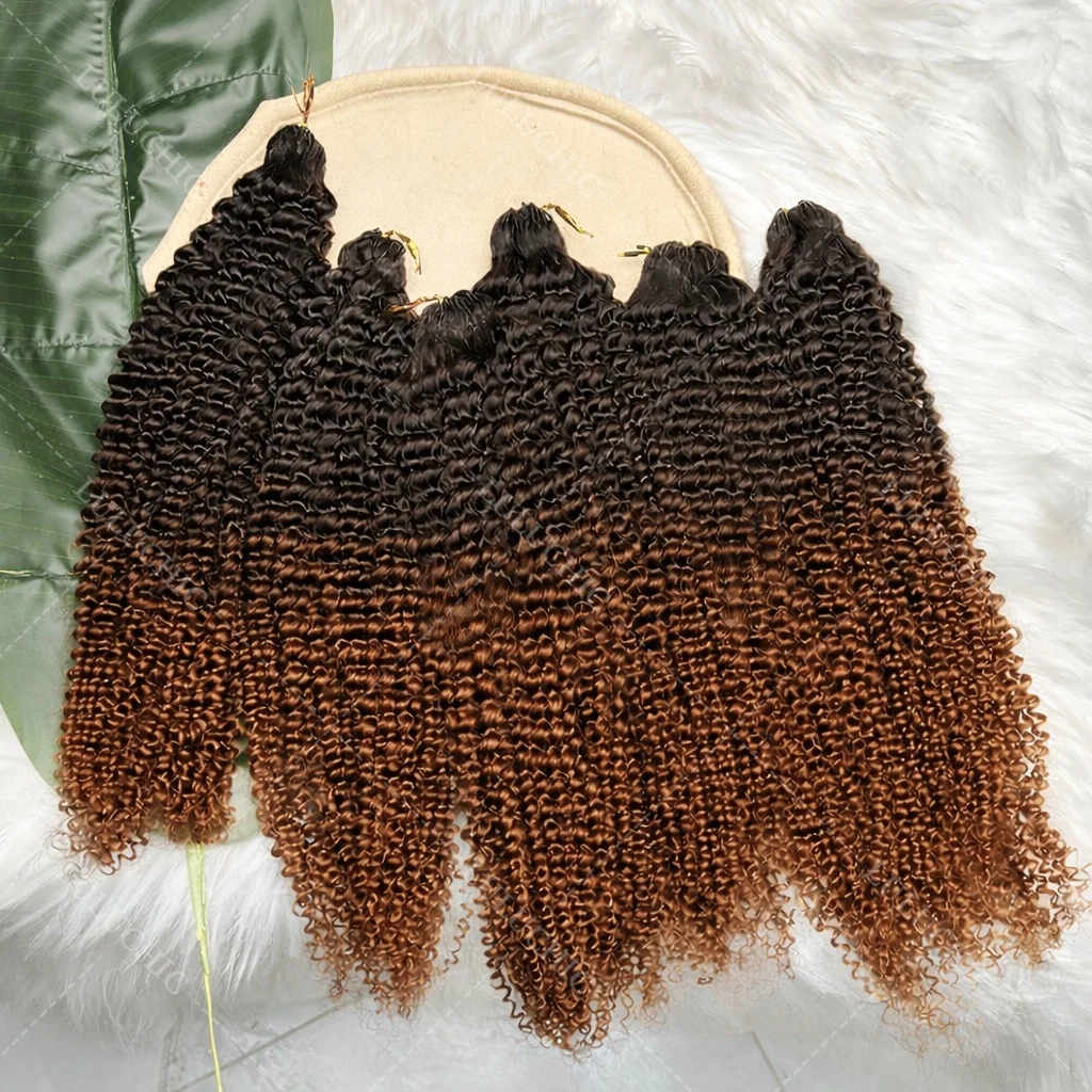 

TB30 Highlight Kinky Curly Crochet Human Hair 15A Feather Crochet Hair Light Brown Miracle Knots Small Spirals Curl Crochet Hair