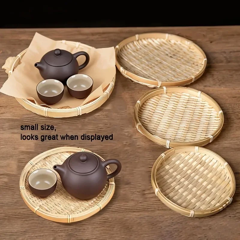 9 Pack Bamboo Circular Dustpan Hand Woven Unique Natural Materials Creative Household Plates Mini Bamboo Products Shelf Baskets