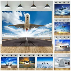 Plane in the Sky Boy Birthday Party Banner Photography Backdrop Photozone Background for Photo Studio Baby Portrait Photo Shoot