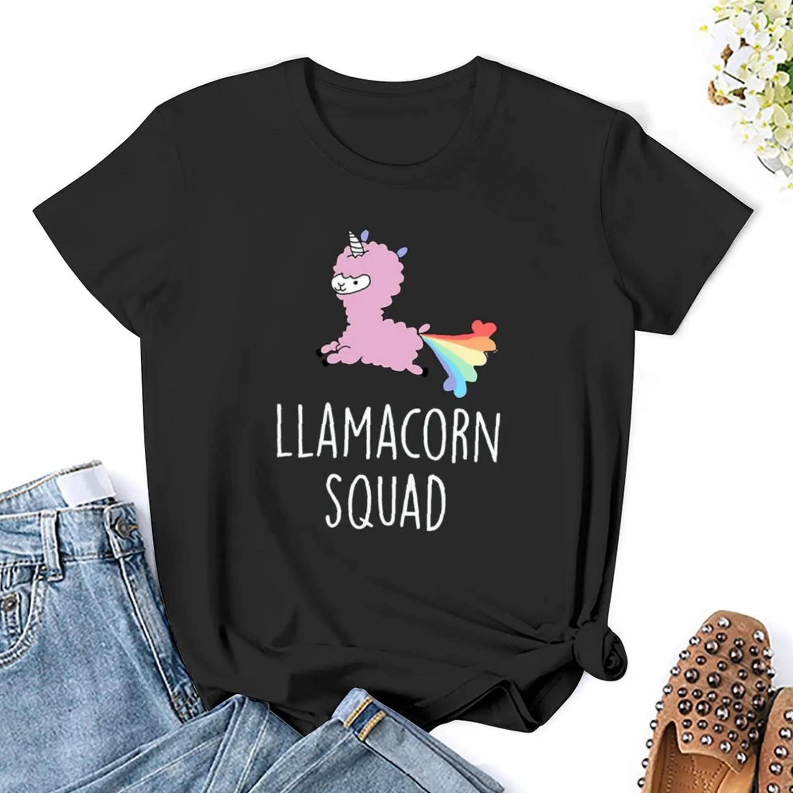 Camiseta divertida de la Llama del unicornio del escuadrón de Llamacorn para mujer, blusa, camisetas de moda