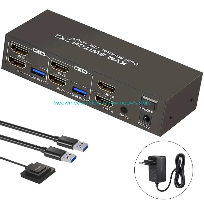 

W91A Metal HDTV Switcher Dock For Double Monitors 4 USB3.0 Port Computer Sharing