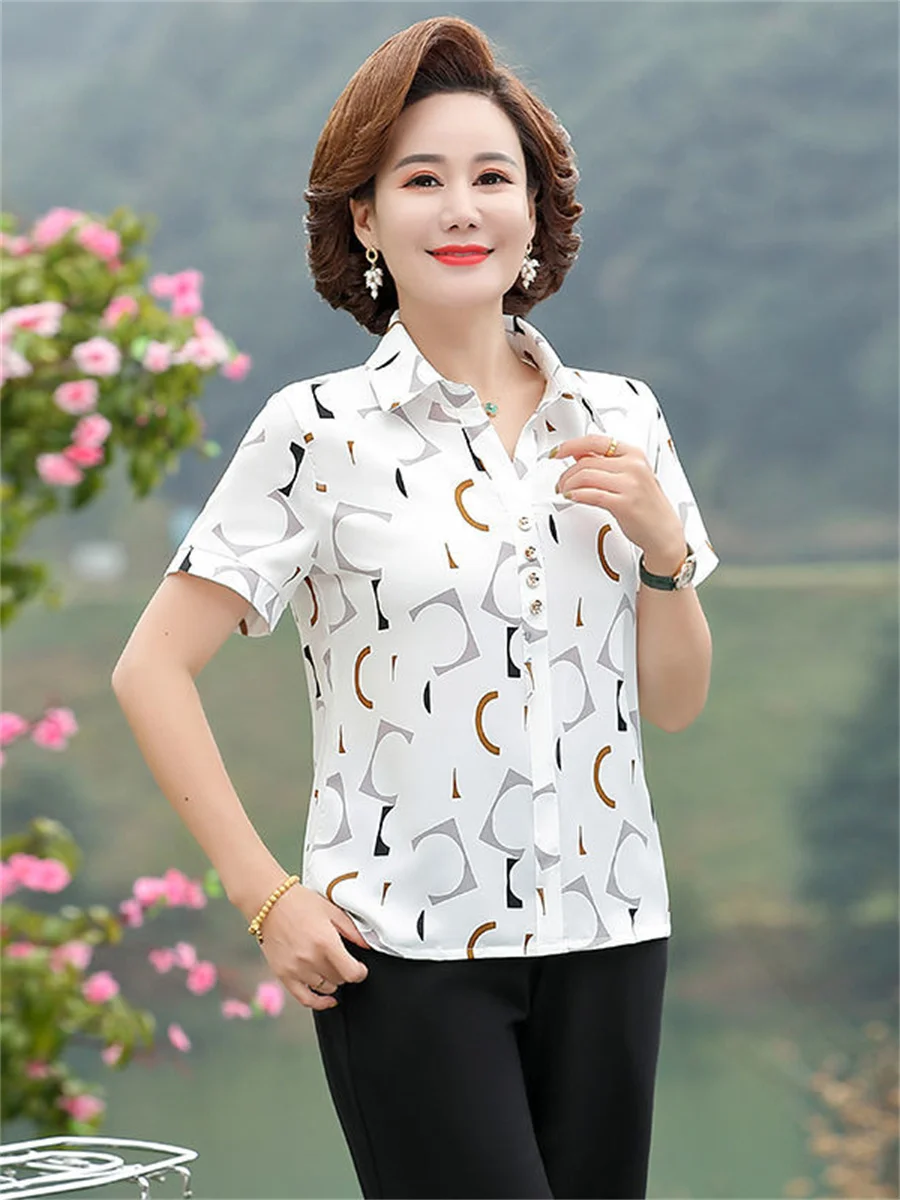 5XL Women Spring Summer Blouses Shirts Lady Fashion Casual Half Sleeve Turn-down Flower Printing Blusas Tops TT2107