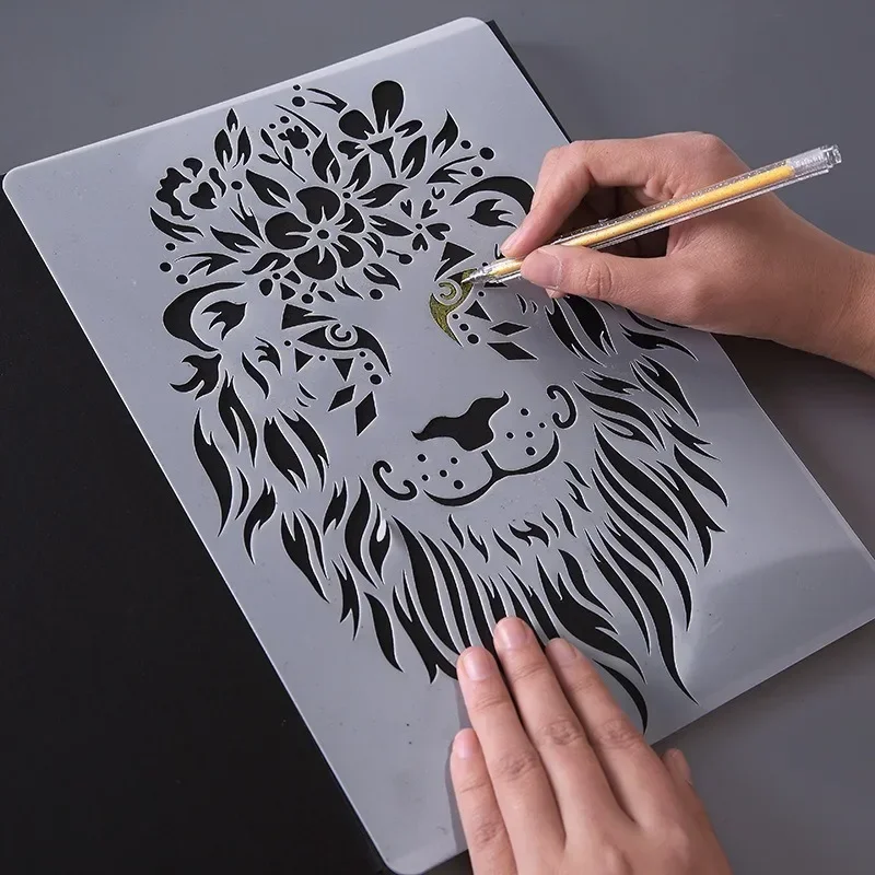 Creative DIY Animal Theme Stencils Painting Template Lace Ruler Student Personalized Scratch Drawing for Card Making Decoration