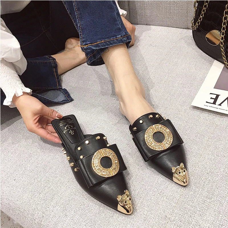 

Summer Slippers for Women Luxury Shoes Mule Slippers Slip-on Loafer Slide Ladies Falts Pointed Toe Designer Shoes Fashion Pumps