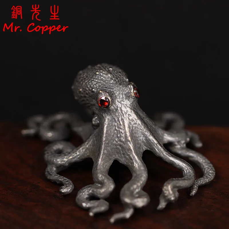 Black Octopus Statue Metal Brass Tea Pet Table Ornament Lucky Home Decorations Accessories Antique Tea Set Craft Home Decoration