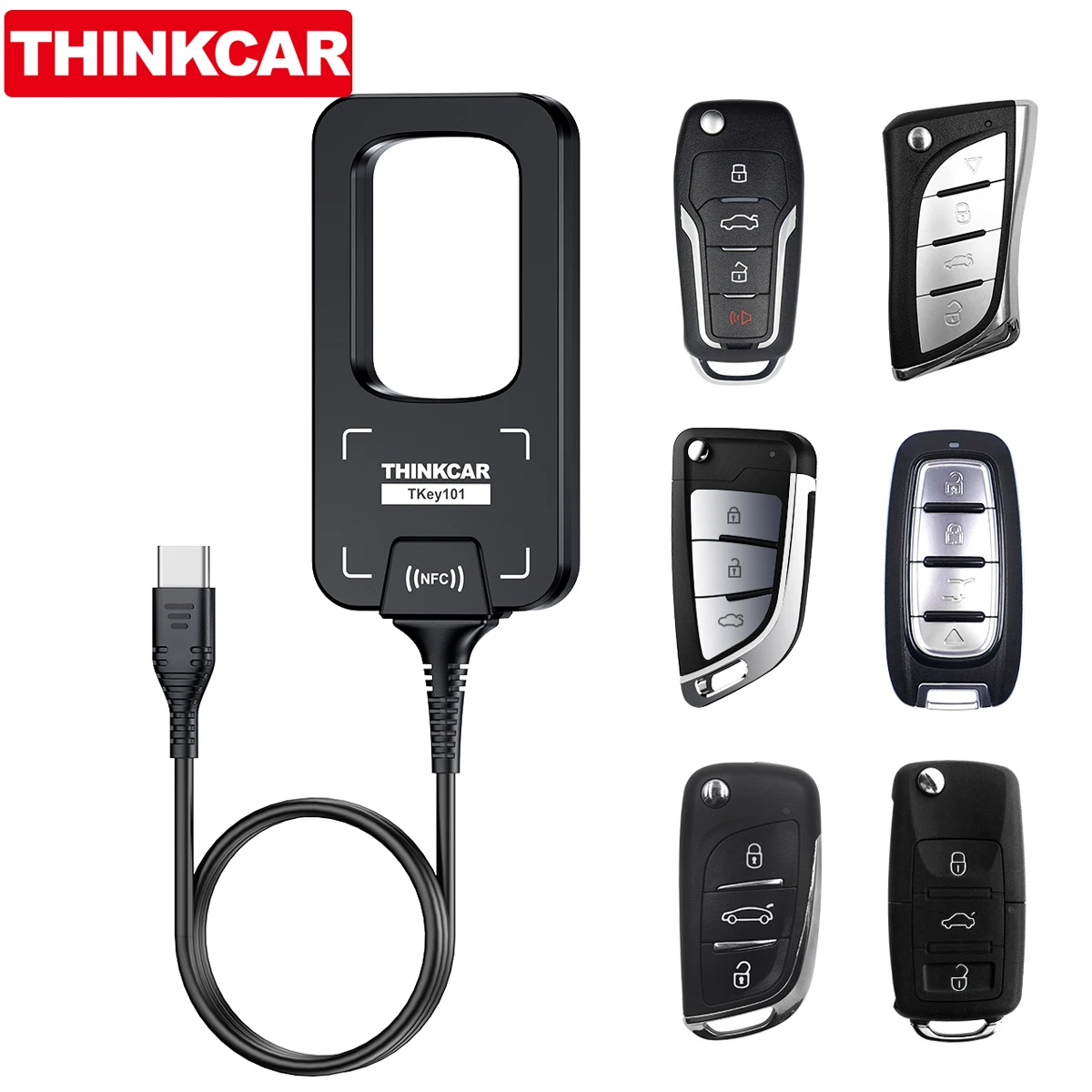 

THINKCAR TKey 101 Car Key Programmer With 4 Anti-theft Modes 6 Remote Keys Super Chips for THINKSCAN 689BT/MUCAR 892BT Universal