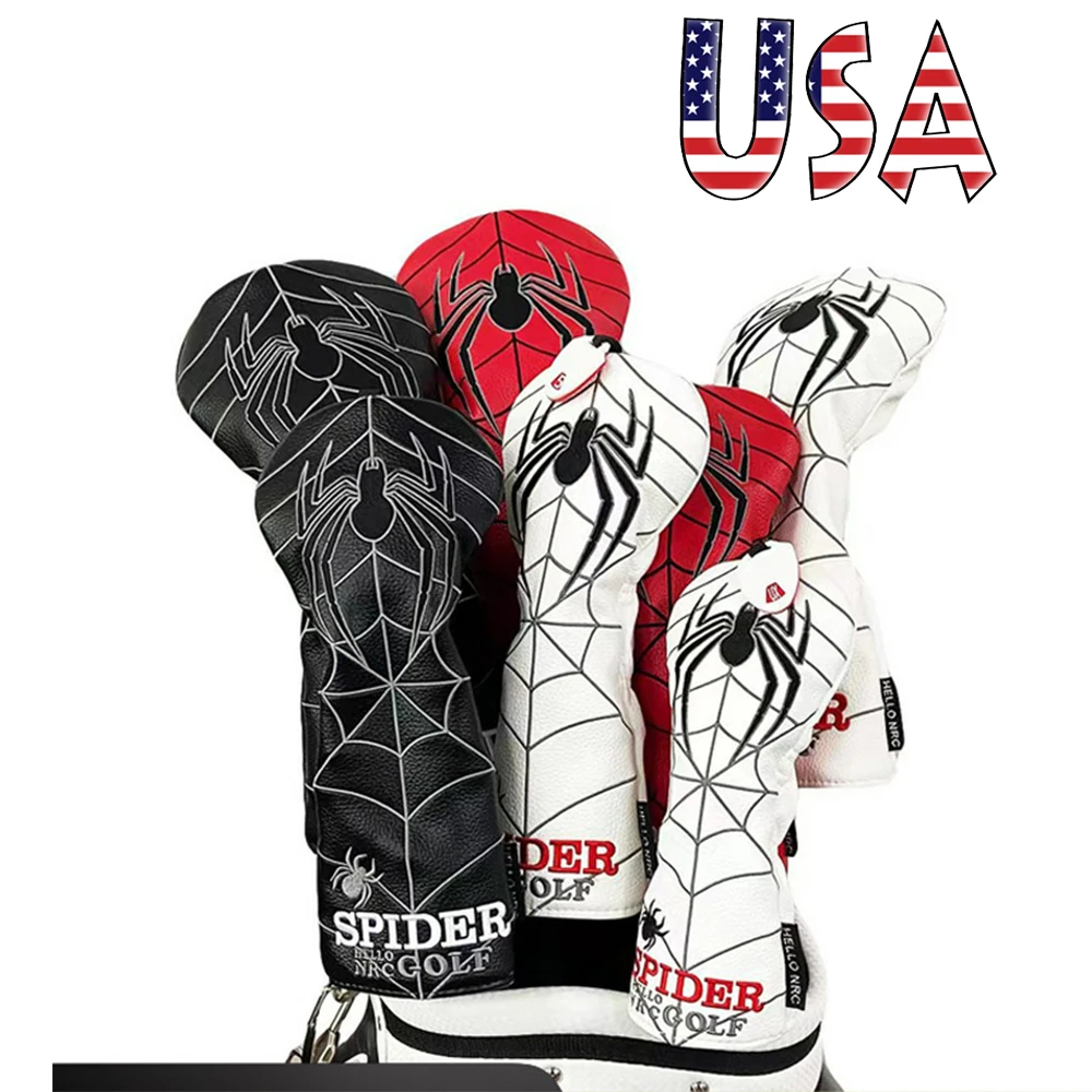 

PU Leather Spider Golf Head Covers Wood Golf Club Sport Driver Fairway Head Cover For Golf Course Use Golfer Game Gift