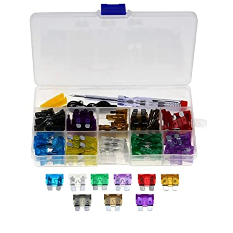 100pcs/set Mini Blade Fuses Auto Car Truck Fuse Assortment Kit Set 2A 3A 5A 10A 15A 20A 25A 30A 35A With Test Pencil