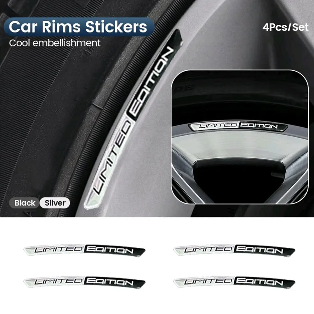 4pcs Aluminium Alloy LIMITED EDITION Emblem Car Wheel Hub Stickers Decal Tire Rim Decorative Strips Auto Exterior Accessories