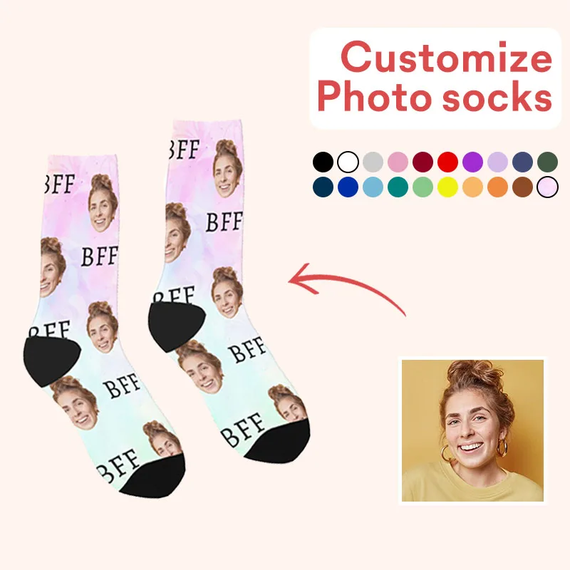 Customized printing of your photos, personalized long socks, colored socks, men's women neutral socks, fun and innovative socks,